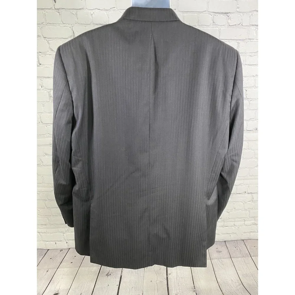 Baroni Couture Wool Super 100’s Black Stripe 2 Button Coat Blazer Jacket 48L